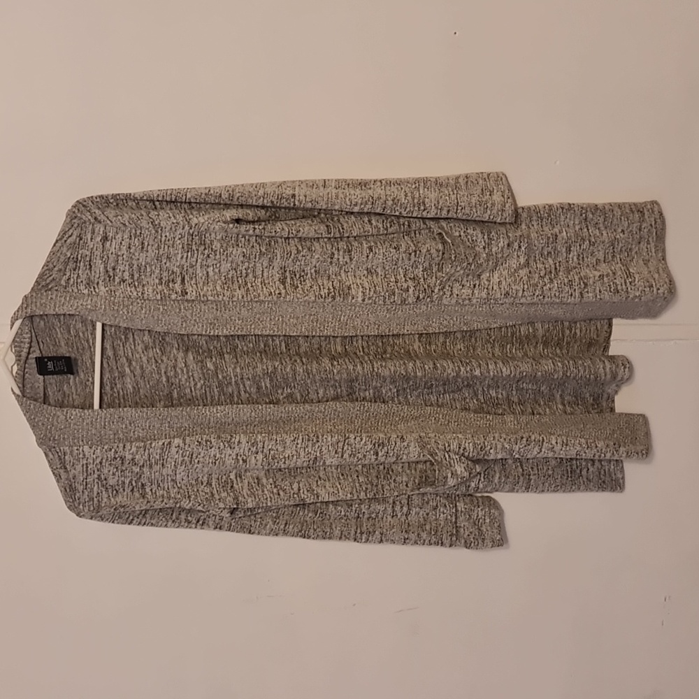 Lildy Marbled Gray Open Front Cardigan Sweater S-M Long Side Slits Soft